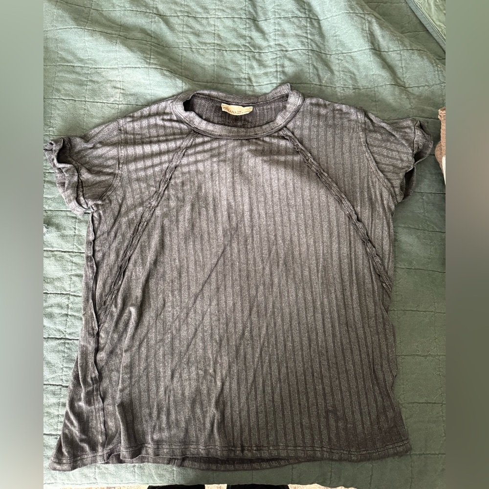 Zenana Outfitters Gray Relaxed Ribbed Tee